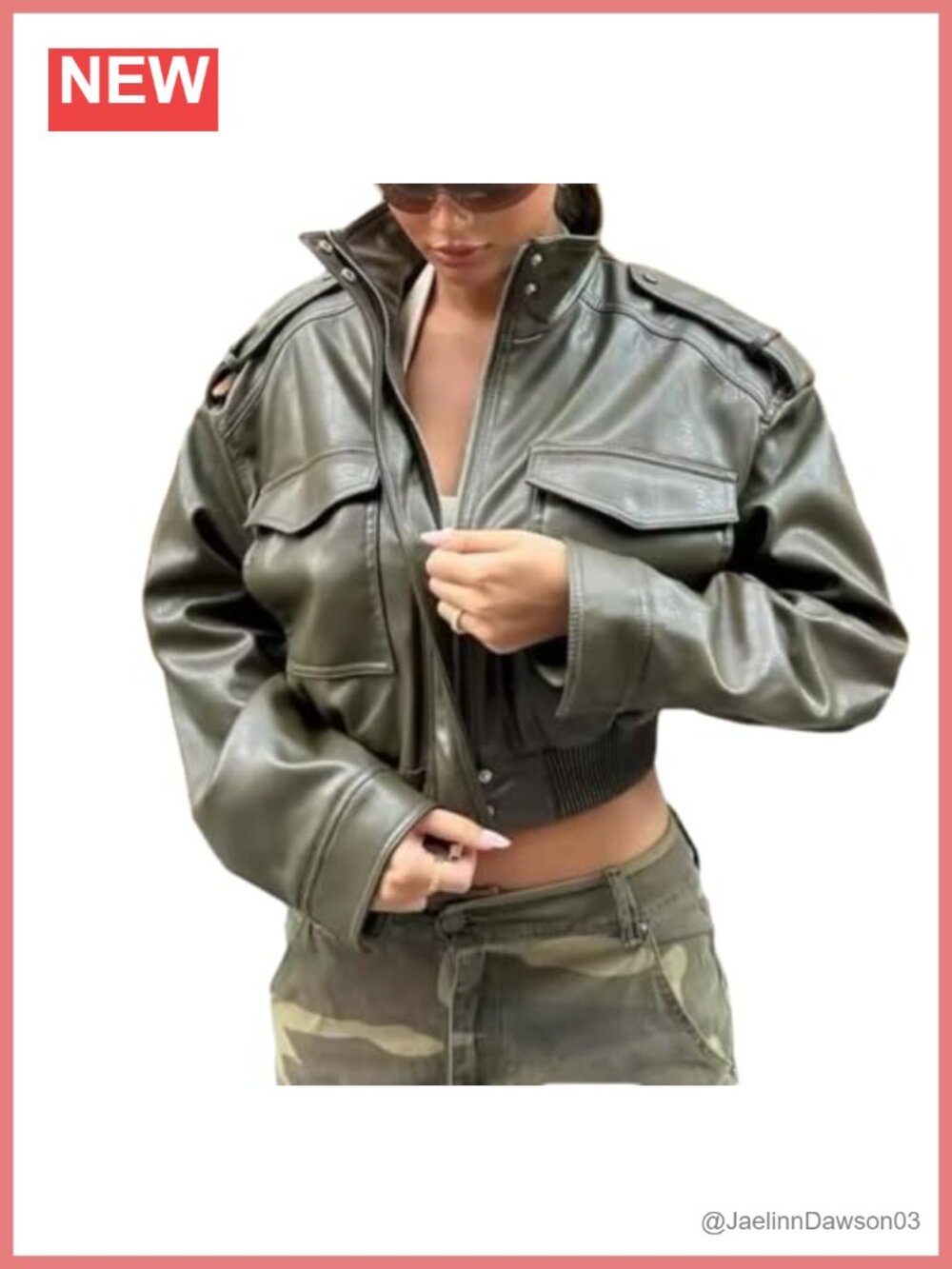 Faux Leather Cropped Moto Jacket Stand Collar Zip Up Women's Biker